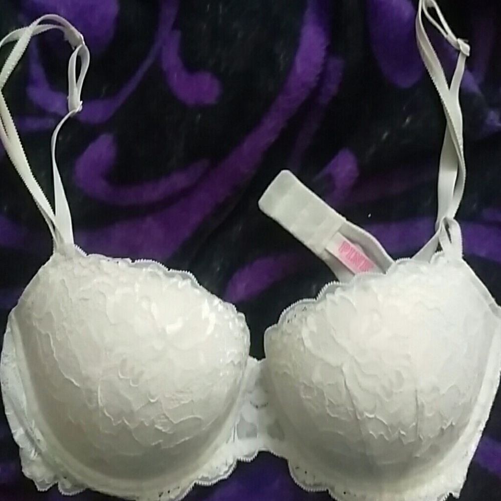 COPY - Pretty white lace PINK bra 34DD
